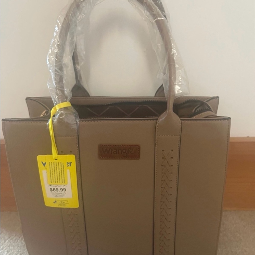 NWT Wrangler Tan Structured Tote Bag with Metal Accents